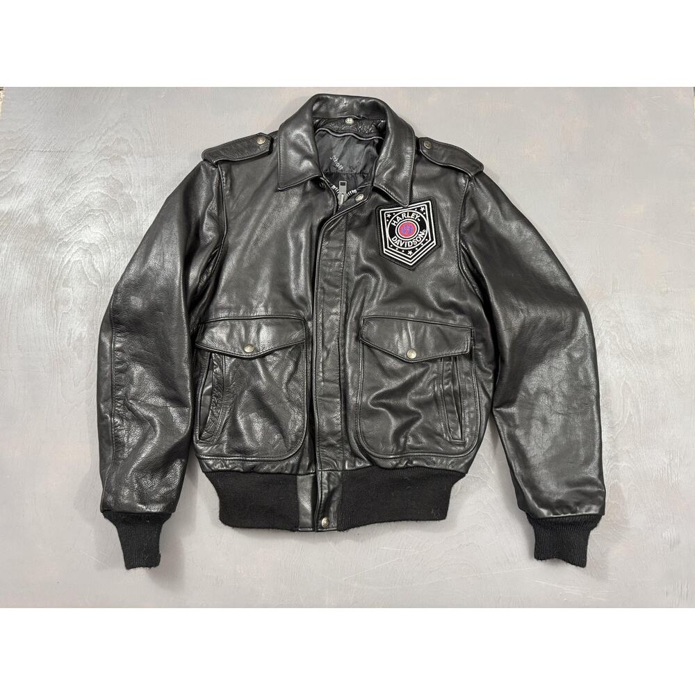Vintage Harley Davidson Schott Jacket Mens 38 Black Leather Bomber 2000s A-2